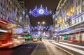 Decorated highstreet with christmas lights in London Royalty Free Stock Photo