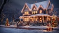 Decorated house for Christmas at night . Royalty Free Stock Photo