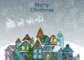 Decorated house on Happy Winter celebration greeting background for Merry Christmas