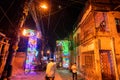 Decorated and illuminated street during Durga puja festival night