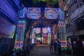 Decorated and illuminated street during Durga puja festival night