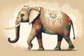 Decorated Indian elephant. Beautiful Elephant in tattoos and drawings. Illustration. Generative AI Royalty Free Stock Photo