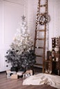 Decorated interior with Christmas tree and details Royalty Free Stock Photo