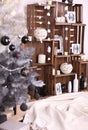 Decorated interior with Christmas tree and details Royalty Free Stock Photo