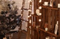 Decorated interior with Christmas tree and details Royalty Free Stock Photo