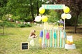 Decorated lemonade stand with glassware Royalty Free Stock Photo