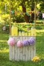 Decorated lemonade stand. Summer refreshing natural drink