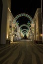 Decorated lighted shopping street of Land of Legends in Antalya