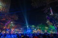 Decorated lights and Christmas celebration at illuminated Park street and Camac Street junction . Citizens enjoying with joy and Royalty Free Stock Photo