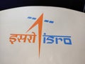 Decorated logo and icon of the Indian Space and Research Organization situated at ISRO launch center.