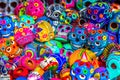 Decorated Mexican colorful skulls at market, Mexico