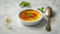 Decorated with mint leaves, a classic dessert, creme brulee