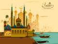 Decorated mosque in Eid Mubarak Happy Eid Ramadan background Royalty Free Stock Photo