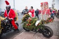 Decorated Motorcycles with Santa Claus at Christmas Parade Royalty Free Stock Photo