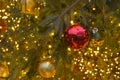 Decorated natural Christmas tree closeup. Greeting card Royalty Free Stock Photo