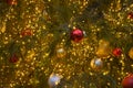Decorated natural Christmas tree closeup. Greeting card Royalty Free Stock Photo