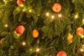 Decorated natural Christmas tree, greeting card Royalty Free Stock Photo