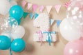 Decorated number 1 for a birthday. Happy birthday one year for twins. White, pink, blue colors Royalty Free Stock Photo