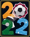 Decorated 2022 Numbers with Commemorative Elements of Qatar Soccer Event, Vector Illustration