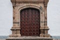 Decorated old wooden door - beautiful historic church door Royalty Free Stock Photo