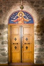 Decorated Orthodox monastery room door Royalty Free Stock Photo