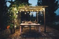 Decorated outdoor wedding table with flowers in rustic style Royalty Free Stock Photo
