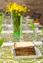 Decorated Passover Seder table in Tel Aviv, Israel Royalty Free Stock Photo