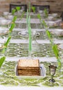 Decorated Passover Seder table in Tel Aviv, Israel Royalty Free Stock Photo