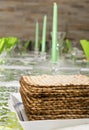 Decorated Passover Seder table in Tel Aviv, Israel Royalty Free Stock Photo