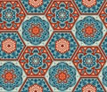 Decorated patterned hexagon tiles seamless vector pattern patchwork style