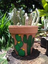 Decorated plant vase cactos Royalty Free Stock Photo
