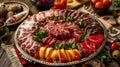 Decorated platter of sacrificial meat for Eid al-Adha