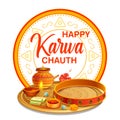 Decorated pooja thali for greetings on Indian Hindu festival Happy Karwa Chauth