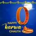 Decorated pooja thali for greetings on Indian Hindu festival Happy Karwa Chauth