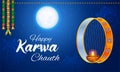 decorated pooja thali for greetings on Indian Hindu festival Happy Karwa Chauth