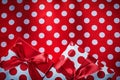 Decorated presents on polka-dot red table cloth holidays concept Royalty Free Stock Photo