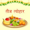 Decorated puja thali with diya and fruits for different traditional and religious festivals of India