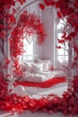 Decorated red and white interior for lovers