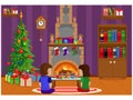 Decorated room for the new year and Christmas with people waiting for the holiday. Vector illustration on a holiday theme with a