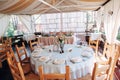 Decorated round table in pastel colors