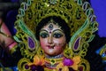 Decorated and sculpture Face of devi durga, the hindu goddess during durgapuja festival