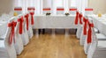 Decorated served party table at the cafe restaurant in red and white Royalty Free Stock Photo