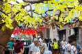 Decorated streets of Gracia district. Forest theme