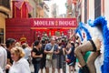 Decorated streets of Gracia district. Moulin rouge film theme