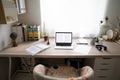 Decorated student workplace desk with computer and textbook Royalty Free Stock Photo