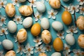 Decorated easter spring symbol egg blue colorful background design pattern white background holiday food