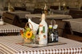 Decorated table at an outdoor cafe old Kotor.