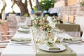 decorated table in the restaurant for a wedding dinner Royalty Free Stock Photo