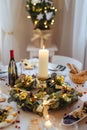 A table set for dinner meal at Christmas time. Royalty Free Stock Photo