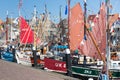 Decorated traditional fishing ships in the harbor of Urk, the Netherlands